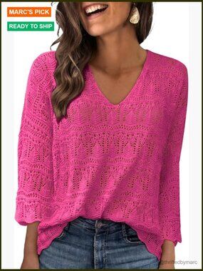 Crochet Boho 3/4 Sleeve Lightweight Sweater Cover Up